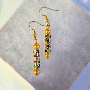 BAROQUE CHAMPAGNE PEARL RHINESTONE KISSED DROP DANGLE ARTIST ORIGINAL EARRINGS